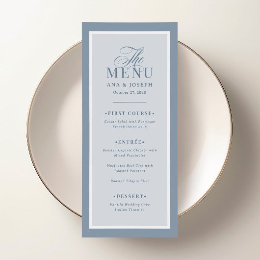 Klassiek Luxe | Stofblauwe rand trouwmenu Menu