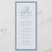 Klassiek Luxe | Stofblauwe rand trouwmenu Menu (Voorkant)