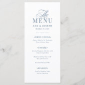 Klassiek Luxe | Witte en stoffig blauwe trouw Menu (Voorkant)