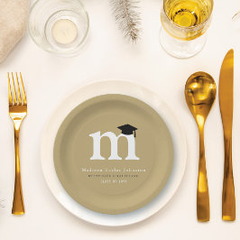 Klassiek M-monogram eenvoudig modern afstudeerfees Papieren Bordje