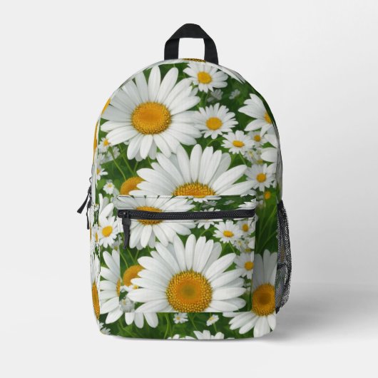 Klassiek madeliefpatroon witte bloemenvelden groen bedrukte rugzak (Voorkant)