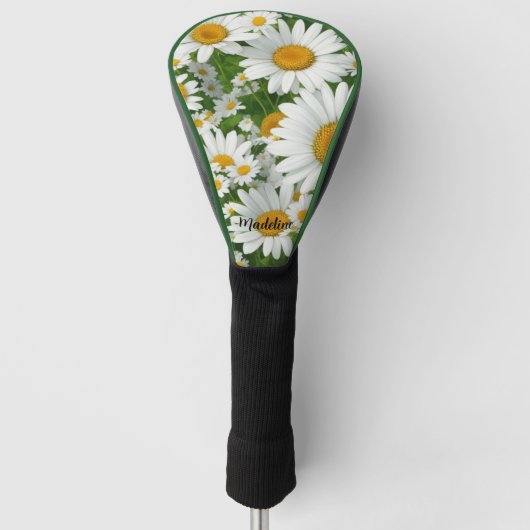 Klassiek madeliefpatroon witte bloemenvelden groen golfheadcover (Voorkant)