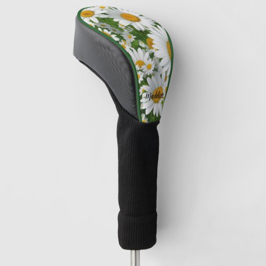 Klassiek madeliefpatroon witte bloemenvelden groen golfheadcover (Schuin)