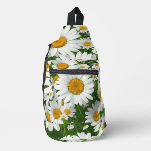 Klassiek madeliefpatroon witte bloemenvelden groen sling bag (Voorkant)