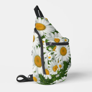 Klassiek madeliefpatroon witte bloemenvelden groen sling bag