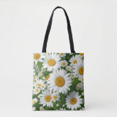 Klassiek madeliefpatroon witte bloemenvelden groen tote bag (Voorkant)