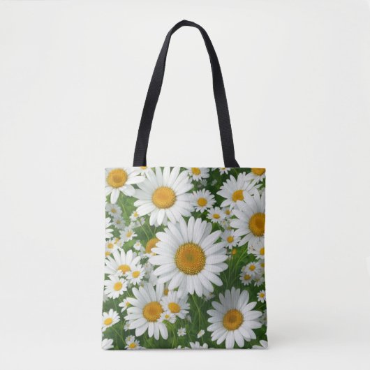 Klassiek madeliefpatroon witte bloemenvelden groen tote bag (Voorkant)