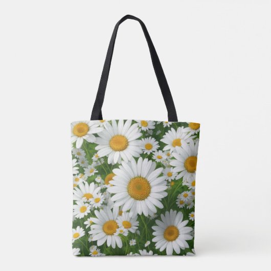 Klassiek madeliefpatroon witte bloemenvelden groen tote bag (Achterkant)