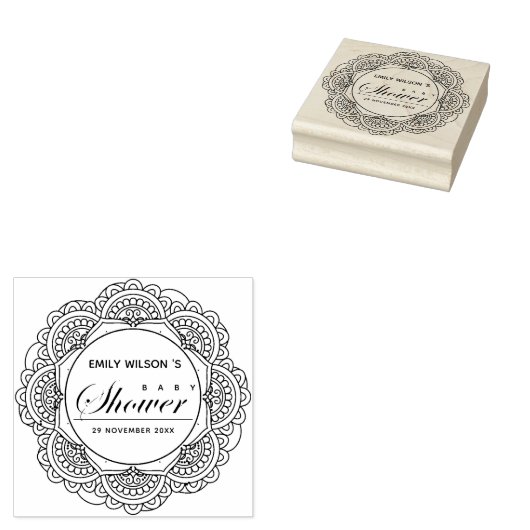 KLASSIEK MANDALA CUSTOM SCRIPT BABY SHOWER RUBBERSTEMPEL (Gestempeld)
