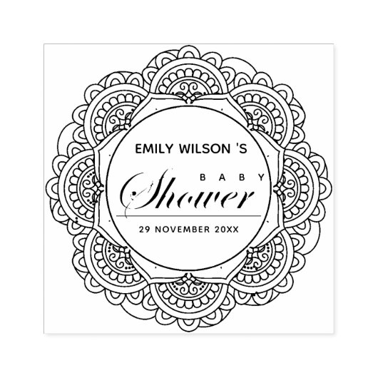 KLASSIEK MANDALA CUSTOM SCRIPT BABY SHOWER RUBBERSTEMPEL (Afrduk)