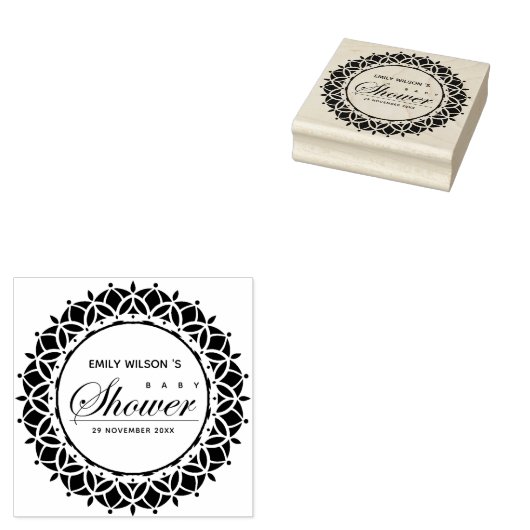 KLASSIEK  MANDALA CUSTOM SCRIPT BABY SHOWER RUBBERSTEMPEL (Gestempeld)