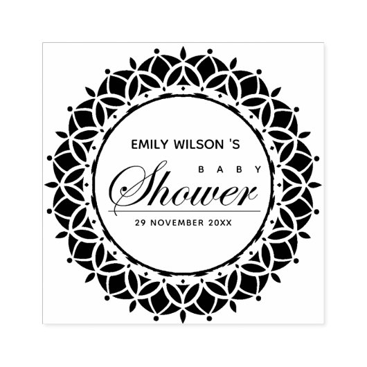 KLASSIEK  MANDALA CUSTOM SCRIPT BABY SHOWER RUBBERSTEMPEL (Afrduk)