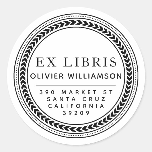 Klassiek mannelijk Lijst Ex Libris Boekplaat Ronde Sticker (Voorkant)