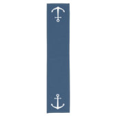 Klassiek marine en witte scheepsanker korte tafelloper (Voorkant)