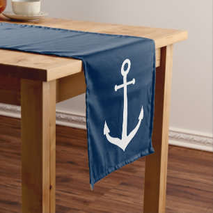 Klassiek marine en witte scheepsanker korte tafelloper