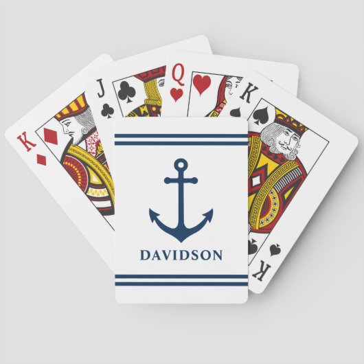 Klassiek marine scheepsanker achternaam monogram pokerkaarten (Achterkant)