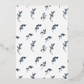 Klassiek marineblauw botanisch goud monogram kuif folie uitnodiging (Achterkant)