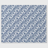 Klassiek marineblauw damast patroon cadeaupapier (Vlak)
