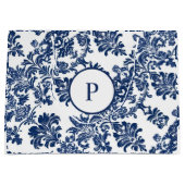 Klassiek marineblauw damast patroon groot cadeauzakje (Voorkant)