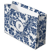 Klassiek marineblauw damast patroon groot cadeauzakje (Voorkant Gekanteld)