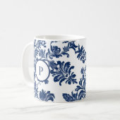 Klassiek marineblauw damast patroon koffiemok (Voorkant links)