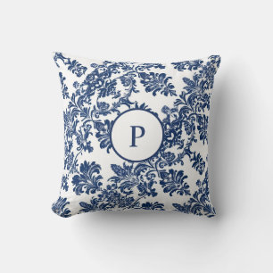 Klassiek marineblauw damast patroon kussen