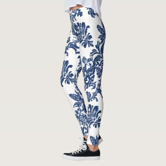 Klassiek marineblauw damast patroon leggings (Links)