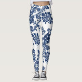 Klassiek marineblauw damast patroon leggings (Voorkant)