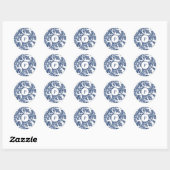 Klassiek marineblauw damast patroon ronde sticker (Vel)