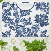 Klassiek marineblauw damast patroon theedoek (Gevouwen)