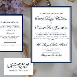 Klassiek marineblauw elegant script traditioneel kaart
