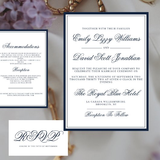Klassiek marineblauw elegant script traditioneel kaart