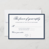 Klassiek marineblauw elegant script verfijnd RSVP kaartje (Voorkant)