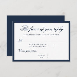 Klassiek marineblauw elegant script verfijnd RSVP kaartje