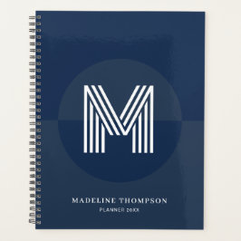 Klassiek marineblauw geometrisch modern monogram planner