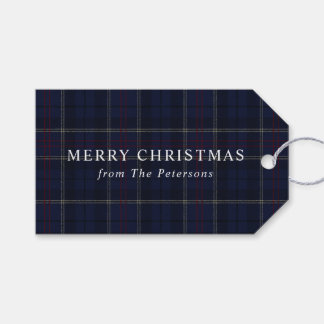 Klassiek marineblauw geruit Kerstmis Cadeaulabel