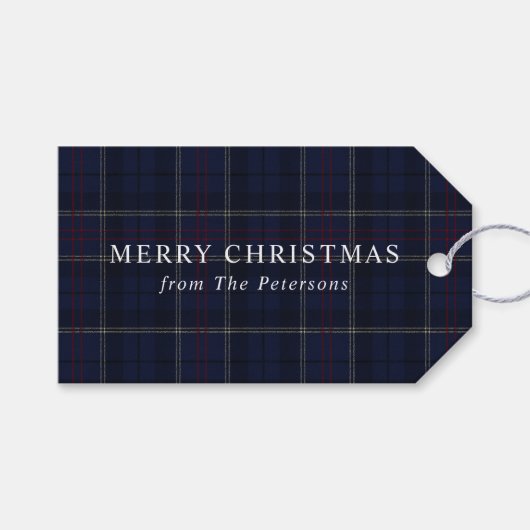 Klassiek marineblauw geruit Kerstmis Cadeaulabel (Voorkant (Horizontaal))