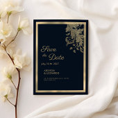 Klassiek marineblauw gouden bloemenkant Save the D Kaart