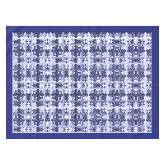 Klassiek marineblauw Grieks sleutel randmonogram Tafelkleed (Voorkant (Horizontaal))