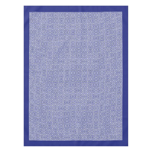 Klassiek marineblauw Grieks sleutel randmonogram Tafelkleed (Voorkant)