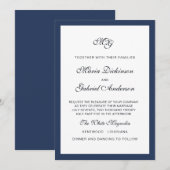 Klassiek marineblauw Lijst Elegante bruiloft uitno Kaart (Voorkant / Achterkant)