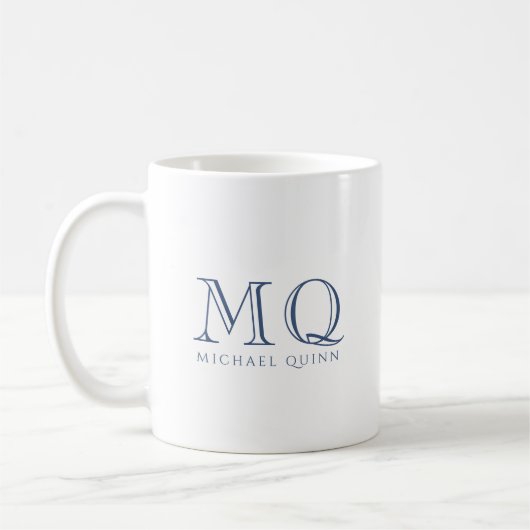 Klassiek marineblauw monogram koffiemok (Links)