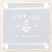 Klassiek marineblauw | Rustieke Anker Boot Naam Glazen Onderzetter (Achterkant)