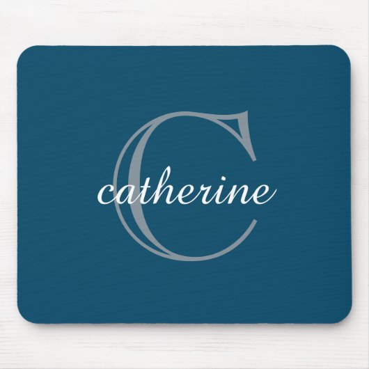 Klassiek marineblauw script monogram muismat (Voorkant)
