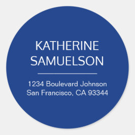 Klassiek marineblauw wit naam & retouradres ronde sticker