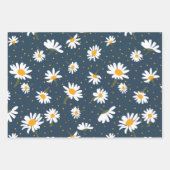 Klassiek marinegeel wit madeliefje bloemenpatroon inpakpapier vel (Voorkant)