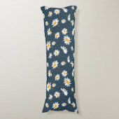 Klassiek marinegeel wit madeliefje bloemenpatroon lichaamskussen (Voorkant Verticaal)