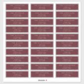 Klassiek Maroon Burgundy individueel huwelijksadre Sticker (Vel)
