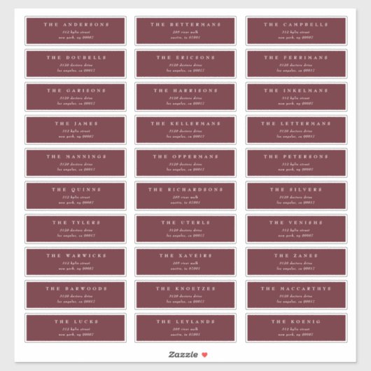 Klassiek Maroon Burgundy individueel huwelijksadre Sticker (Vel)