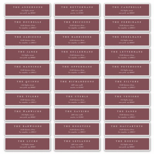Klassiek Maroon Burgundy individueel huwelijksadre Sticker (Voorkant)